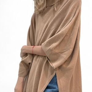 Naadam Women's Cashmere tan Cape/Shawl with button turtleneck